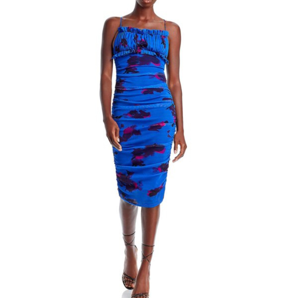 Black Halo Womens Azra Ruffle Trim Knee Sheath Dress Size 4 NWT